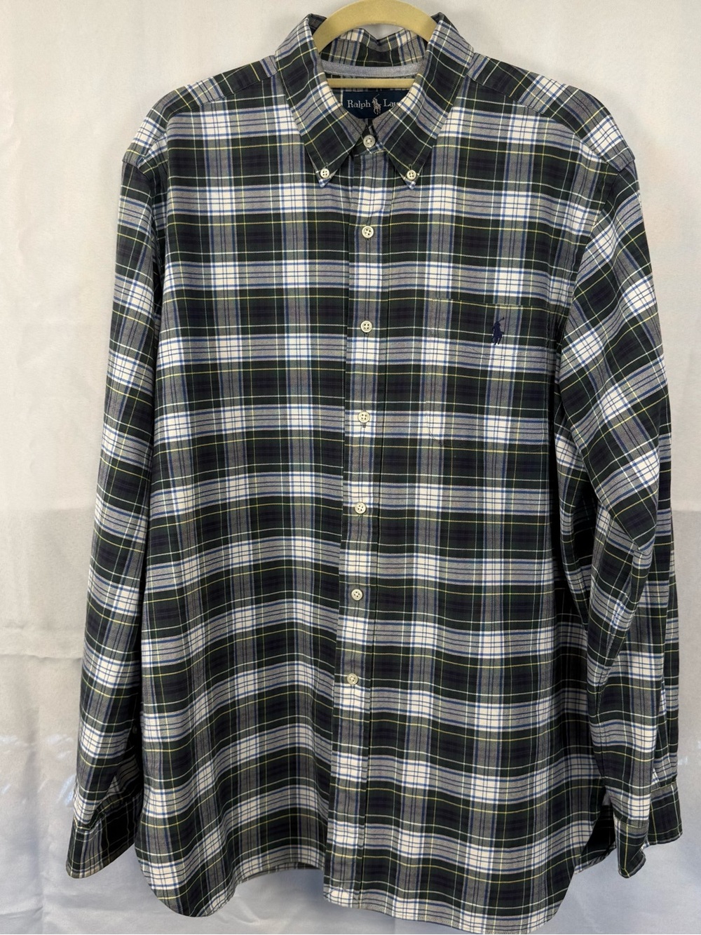 Ralph Lauren Plaid Button Down Shirt Green Blue Large